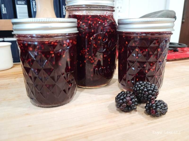 Blackberry jam in canning jars